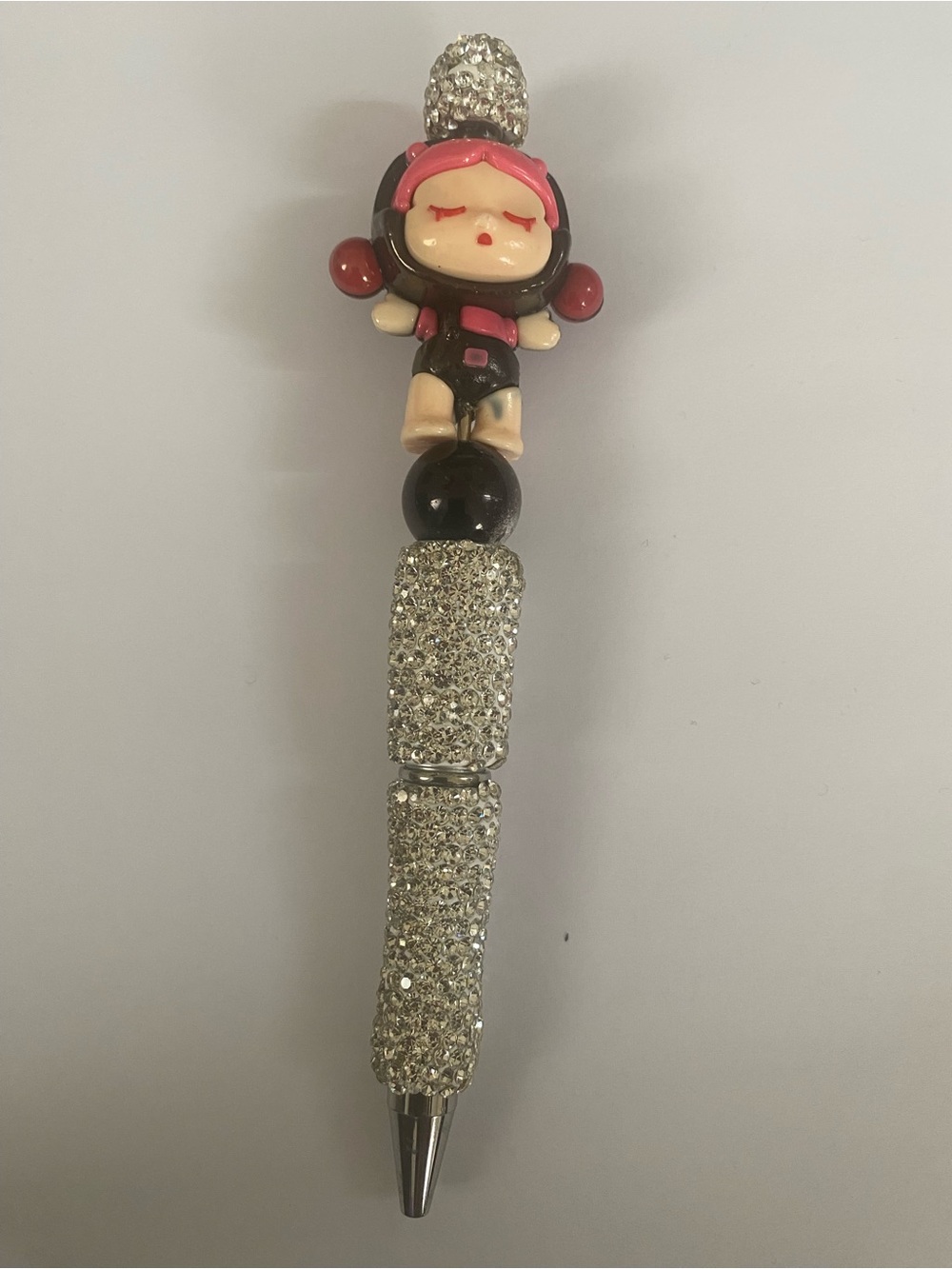 Hand Crafted Sparkle Doll Pen in Pink and Black